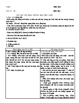 Giáo án môn Ngữ văn 11 tiết 27, 28: Ôn tập văn học trung đại Việt Nam