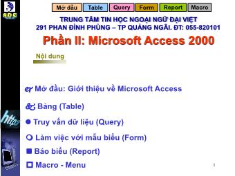 Bài giảng Access - Phần II: Microsoft Access 2000 - Trung tâm Tin học Ngoại ngữ Đại Việt