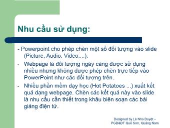 Bài giảng Hướng dẫn chèn Webpage vào Slide - Le Nho Duyet