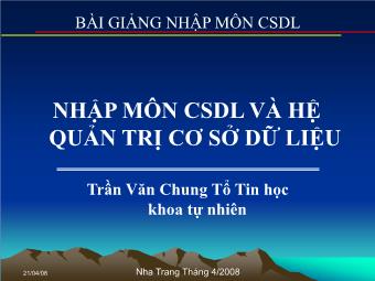 Bài giảng Nhập môn CSDL và hệ quản trị cơ sở dũ liệu - Trần Văn Chung