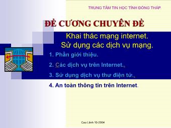 Đề cương Chuyên đề: Khai thác mạng internet. Sử dụng các dịch vụ mạng.