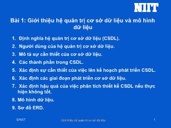 Bài giảng Hệ quản trị cơ sở dữ liệu - Bài 1: Giới thiệu hệ quản trị cơ sở dữ liệu và mô hình dữ liệu