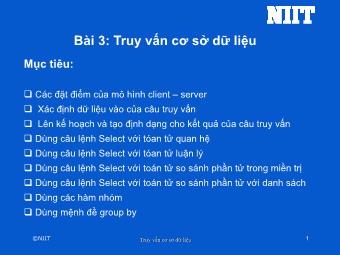 Bài giảng Hệ quản trị cơ sở dữ liệu - Bài 3: Truy vấn cơ sở dữ liệu