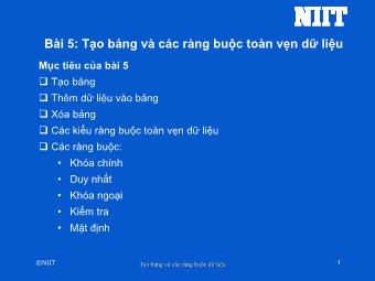 Bài giảng Hệ quản trị cơ sở dữ liệu - Bài 5: Tạo bảng và các ràng buộc toàn vẹn dữ liệu