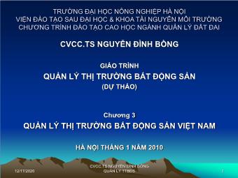 Bài giảng Quản lý thị trường bất động sản - Chương 3: Quản lý thị trường bất động sản Việt Nam - Nguyễn Đình Bồng