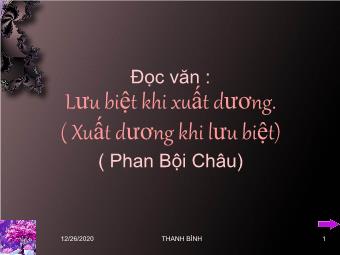 Bài giảng Ngữ văn Lớp 11 - Đọc văn: Lưu biệt khi xuất dương (Phan Bội Châu)