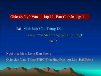 Bài giảng Ngữ văn Lớp 11 - Đọc văn: Vĩnh biệt Cửu Trùng Đài (Nguyễn Huy Tưởng) - Lương Kim Phượng