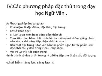 Bài giảng Các phương pháp đặc thù trong dạy học Ngữ Văn