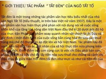 Bài giảng Giới thiệu tác phẩm Tắt đèn của Ngô Tất Tố