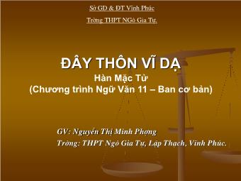 Bài giảng Ngữ văn Lớp 11 - Tiết 85: Đọc văn: Đây thôn Vĩ Dạ (Hàn Mặc Tử) - Nguyễn Thị Minh Phượng