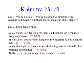 Bài giảng môn Ngữ Văn Khối 8 - Tiết 111: Tiếng Việt: Hội thoại