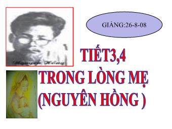 Bài giảng môn Ngữ văn 8 - Tiết 3,4: Trong lòng mẹ (Nguyên Hồng) - Năm học 2008-2009