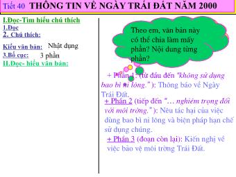 Bài giảng Ngữ văn 8 - Đọc văn Tiết 40: Tông tin về ngày Trái đất