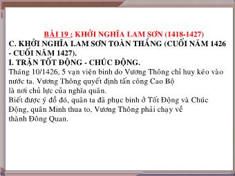 Bài giảng điện tử môn Lịch sử Khối 7 - Bài 19: Cuộc khởi nghĩa Lam Sơn (1418-1427)