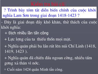 Bài giảng Lịch sử Khối 7 - Bài 19, Phần 2: Cuộc khởi nghĩa Lam Sơn (1418-1427)