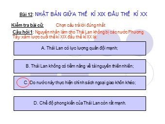 Bài giảng Lịch sử Khối 8 - Bài 12: Nhật Bản giữa thế kỉ XIX đầu thế kỉ XX