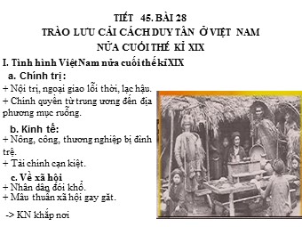 Bài giảng Lịch sử Lớp 8 - Tiết 45, Bài 28: Trào lưu cải cách Duy Tân ở Việt Nam nửa cuối thế kỉ XIX