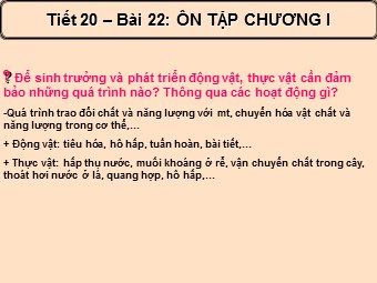 Bài giảng Sinh học Lớp 11 - Bài 22: Ôn tập chương I