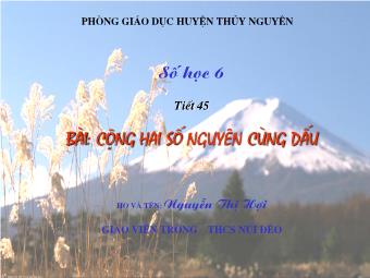 Bài giảng Đại số Lớp 6 - Chương 2 - Bài 4: Cộng hai số nguyên cùng dấu - Nguyễn Thị Hợi