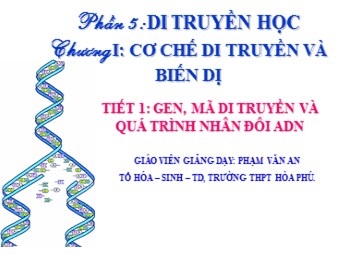 Bài giảng Sinh học Khối 12 - Bài 1: Gen, mã di truyền và quá trình nhân đôi ADN - Phạm Văn An