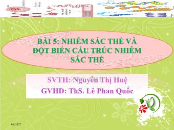 Bài giảng Sinh học Khối 12 - Bài 5: Nhiễm sắc thể và đột biến cấu trúc nhiễm sắc thể - Nguyễn Thị Huệ