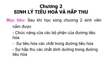 Bài giảng Sinh lý tiêu hoá và hấp thu