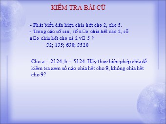 Bài giảng Đại số Khối 6 - Chương 1 - Bài 12: Dấu hiệu chia hết cho 3, cho 9 (Chuẩn kiến thức)