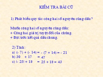 Bài giảng Đại số Khối 6 - Chương 2 - Bài 5: Cộng hai số nguyên khác dấu (Chuẩn kiến thức)