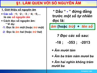 Bài giảng Đại số Lớp 6 - Chương 2 - Bài 1: Làm quen với số nguyên âm (Chuẩn kĩ năng)