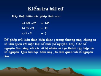 Bài giảng môn Đại số Lớp 6 - Chương 2 - Bài 1: Làm quen với số nguyên âm (Chuẩn kiến thức)