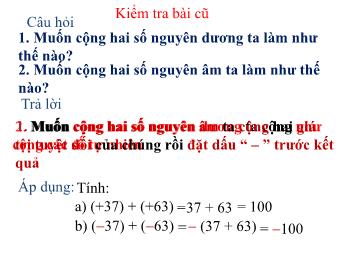 Bài giảng môn Đại số Lớp 6 - Chương 2 - Bài 5: Cộng hai số nguyên khác dấu (Bản chuẩn kĩ năng)