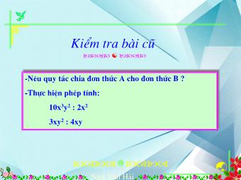 Bài giảng Đại số Khối 8 - Chương 1 - Bài 11: Chia đa thức cho đơn thức