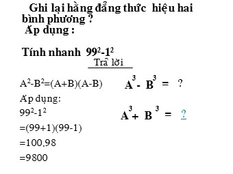 Bài giảng Đại số Lớp 8 - Bài 5: Những hằng đẳng thức đáng nhớ (Bản hay)