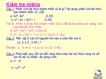 Bài giảng Đại số Lớp 8 - Chương 1 - Bài 10: Chia đơn thức cho đơn thức (Chuẩn kĩ năng)