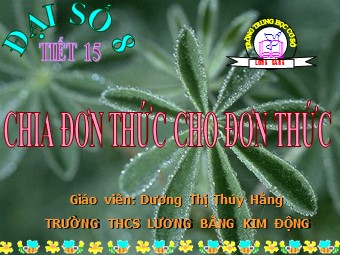 Bài giảng Đại số Lớp 8 - Chương 1 - Bài 10: Chia đơn thức cho đơn thức - Dương Thị Thúy Hằng