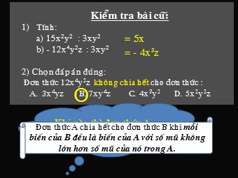 Bài giảng Đại số Lớp 8 - Chương 1 - Bài 11: Chia đa thức cho đơn thức