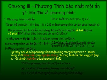 Bài giảng Đại số Lớp 8 - Chương 3 - Bài 1: Mở đầu về phương trình (Bản hay)