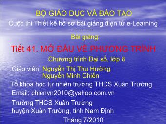 Bài giảng Đại số Lớp 8 - Chương 3 - Bài 1: Mở đầu về phương trình - Nguyễn Thị Thu Hường