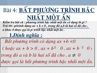 Bài giảng Đại số Lớp 8 - Chương 4 - Bài 4: Bất phương trình bậc nhất một ẩn