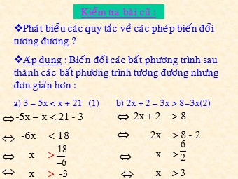 Bài giảng Đại số Lớp 8 - Chương 4 - Bài 4: Bất phương trình bậc nhất một ẩn (Bản chuẩn kiến thức)