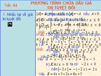 Bài giảng Đại số Lớp 8 - Chương 4 - Bài 5: Phương trình chứa dấu giá trị tuyệt đối (Bản chuẩn kiến thức)