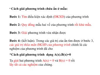 Bài giảng Đại số Lớp 8 - Luyện tập: Phương trình chứa ẩn ở mẫu (Bản hay)