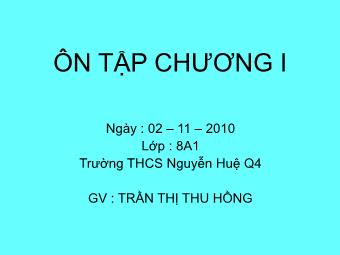 Bài giảng Đại số Lớp 8 - Ôn tập chương 1 - Trần Thị Thu Hồng