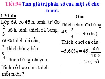 Bài giảng môn Đại số Khối 6 - Chương 3 - Bài 14: Tìm giá trị phân số của một số cho trước (Bản đẹp)