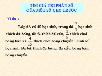 Bài giảng môn Đại số Lớp 6 - Chương 3 - Bài 15: Tìm một số biết giá trị một phân số của nó (Bản chuẩn kiến thức)