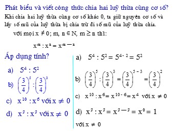 Bài giảng môn Đại số Lớp 8 - Chương 1 - Bài 10: Chia đơn thức cho đơn thức