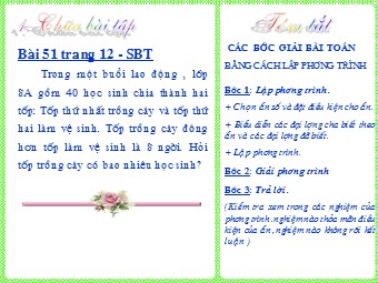 Bài giảng môn Đại số Lớp 8 - Chương 3 - Bài 7, Phần 2: Giải bài toán bằng cách lập phương trình (Bản chuẩn kiến thức)