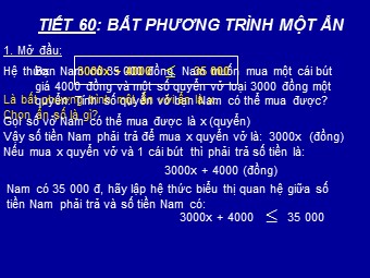 Bài giảng môn Đại số Lớp 8 - Chương 4 - Bài 3: Bất phương trình một ẩn (Bản chuẩn kiến thức)