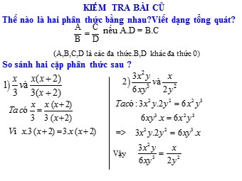 Bài giảng môn Số học Lớp 8 - Chương 2 - Bài 2: Tính chất cơ bản của phân thức (Bản mới)