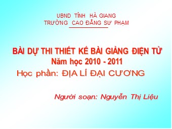 Bài gảng Địa lý đại cương - Bài 1: Khái quát về vũ trụ. Hệ mặt trời. Trái đất trong hệ mặt trời